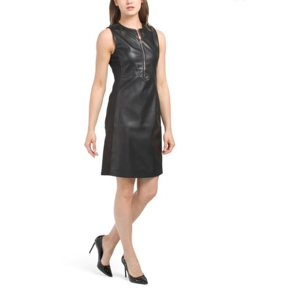 ELLEN TRACY  Faux Leather Dress With Zipper Detail -  Size S